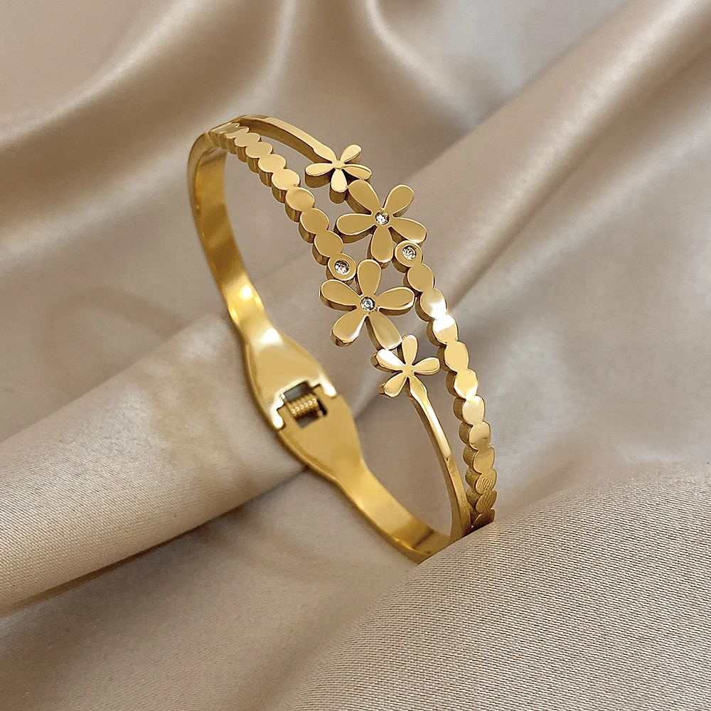 kkjoy Bracciale Fiore di Loto in Acciaio Inox Gioielli Yoga Ispirazione