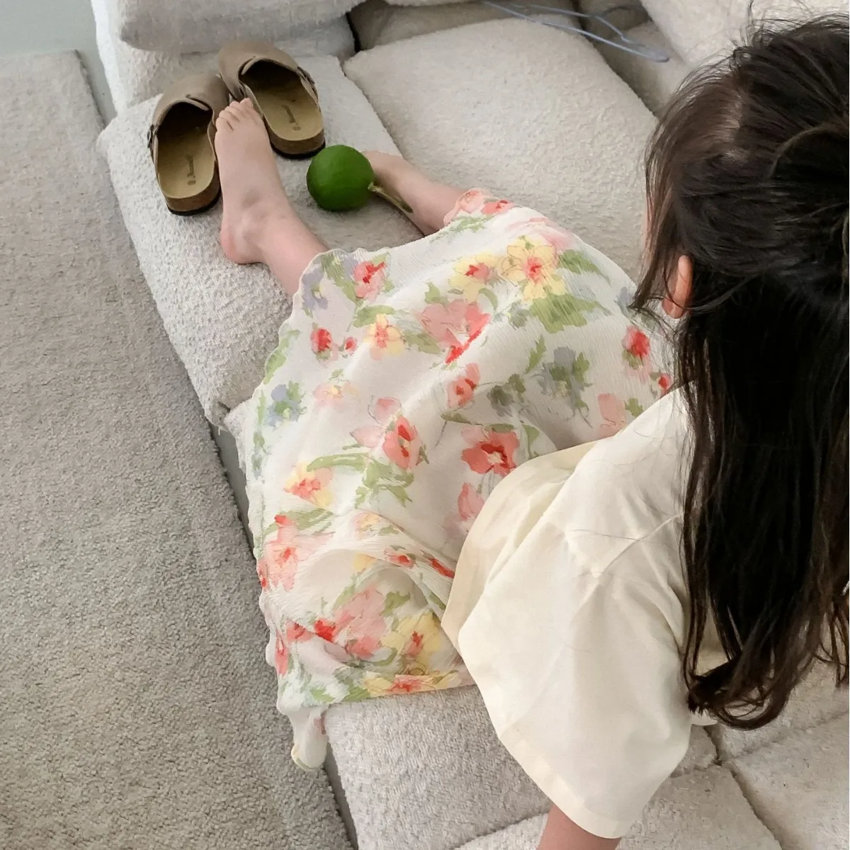 

Girl Shorts Shirt 2024 Spring and Summer Korean Style Fashion Girls Spring Crease Flower Baby Girl Half Skirt Girl Floral Skirt