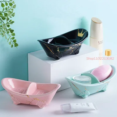 

Ceramics Soap Dishes Porcelain Shower Case Household Container Storage Box With Drain Hole Bathroom Supplies White/Black/Blue