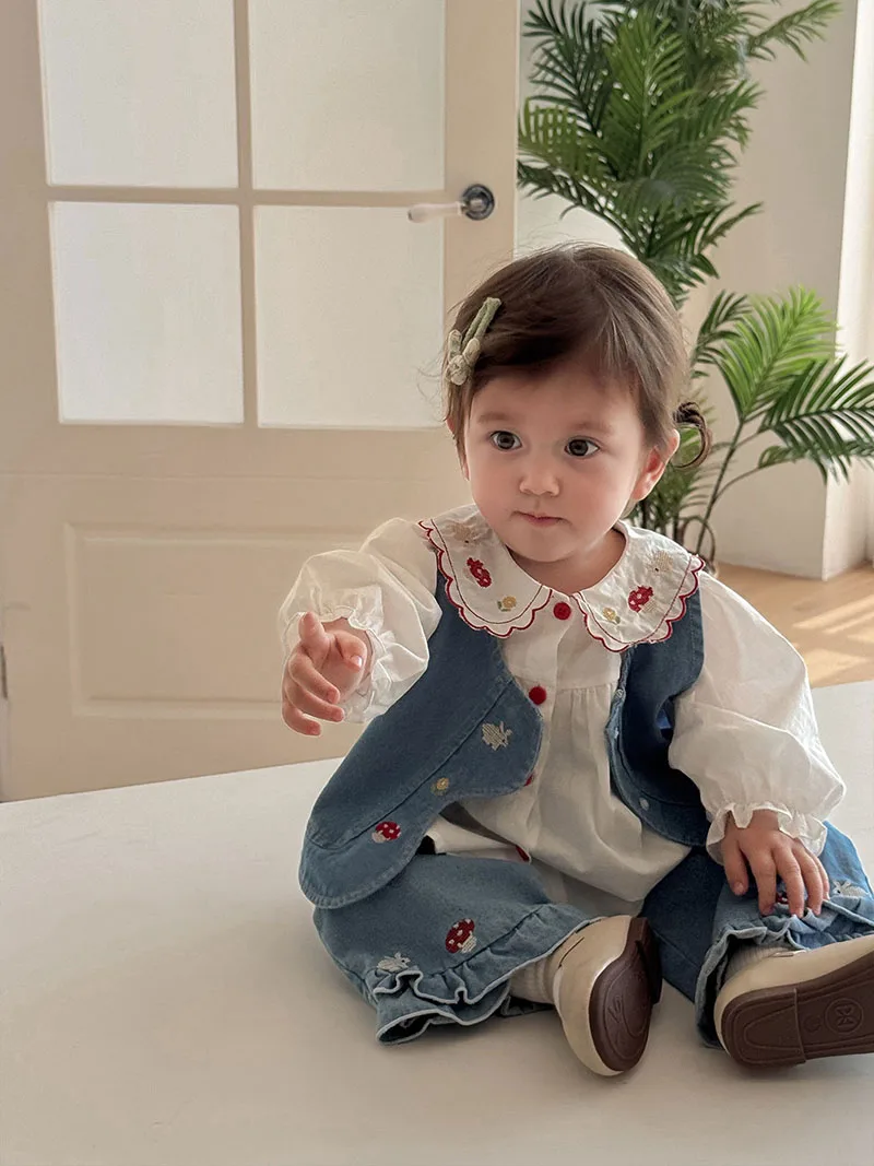 Cotton Embroidered Flower Girl Blouse for Kids