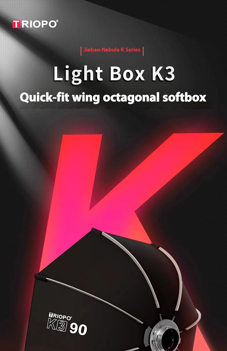 Description Picture 2 of itemTRIOPO K3 55cm 65cm 90cm 120cm Foldable Octagon Softbox Bracket Mount Soft box Handle for Godox Yongnuo Speedlite Flash Light