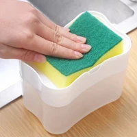 2 in 1 พร้อมฟองน้ําขัดเครื่องจ่ายผงซักฟอกเหลวกด-ประเภทสบู่เหลวกล่องปั๊มOrganizerเครื่องมือห้องครัวอุปกรณ์ห้องน้ํา 2