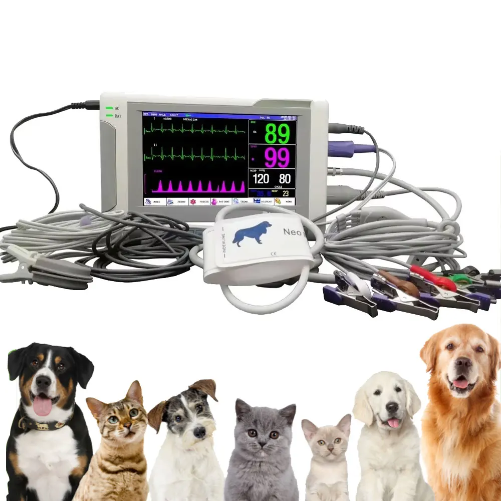 Veterinary Monitor Pet Vital Signs Monitor 7 inch screen 6-Parameters Patient