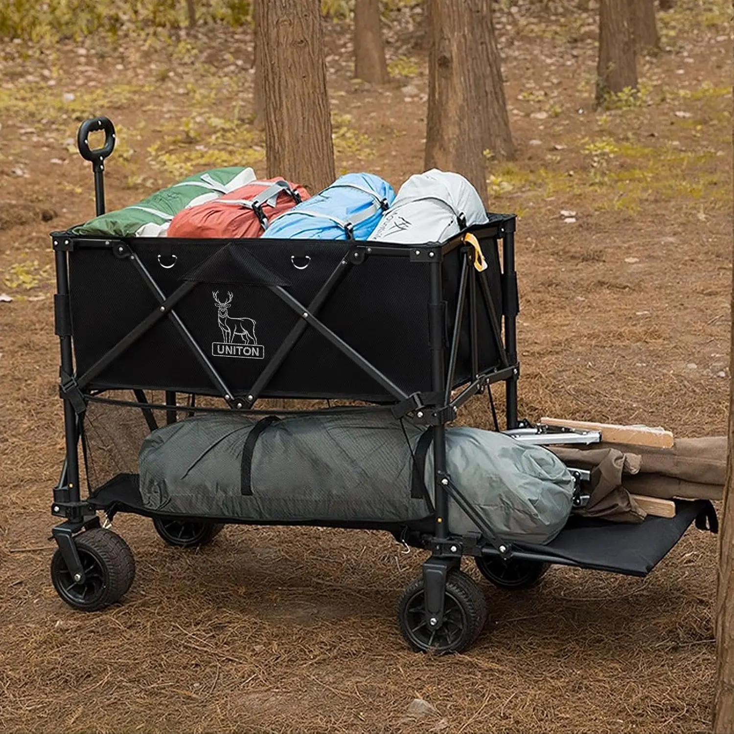 Double Decker Wagon 600lb Capacity & 400L Collapsible Sports Wagon with Big Wheels 54" Extended Utility Folding Cart