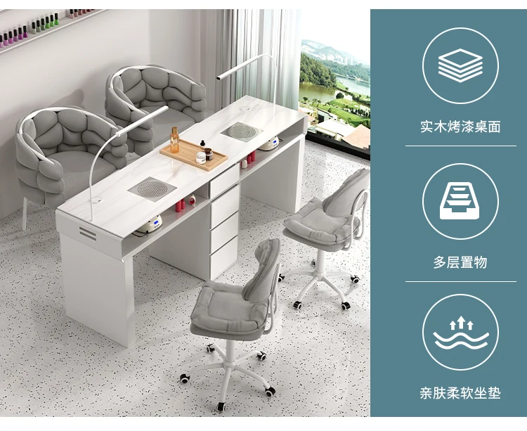 Luxury Classic Nail Table With Light Modern Marble Top Nordic Nail Desk European Aesthetic Table Manucure Nail Salon Furniture
