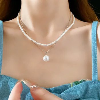 French Light Luxury Elegant Imitation Pearl Pendant Necklace Simple Fashion Women Clavicle Chain Jewelry Accessories Gifts