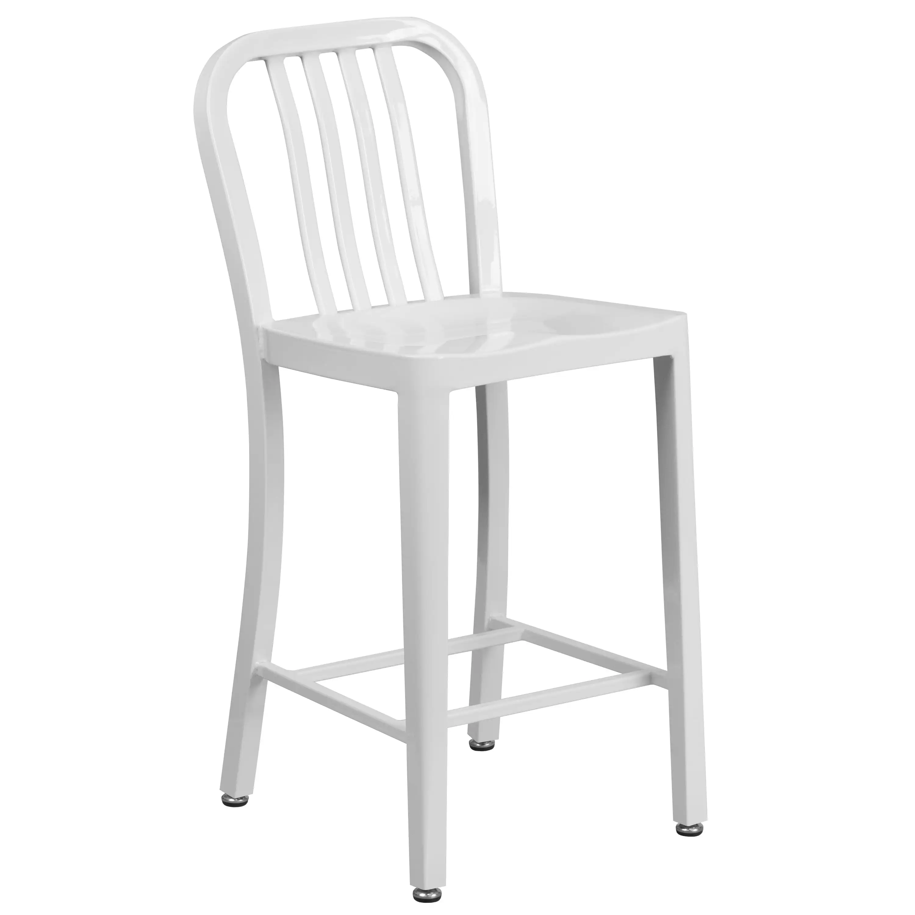 

24" Counter Height Stool Kitchen White Metal Bar Chair w/ Vertical Slat Back