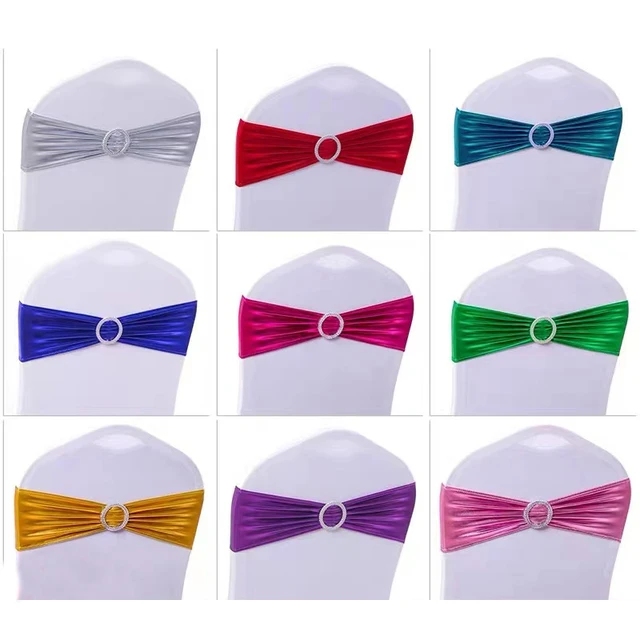 50PCs/lot Wedding Chair Decoration Metallic Gold Chair Sashes Knot Bands Chair Bows For Wedding Party Banquet Event Chair Decors