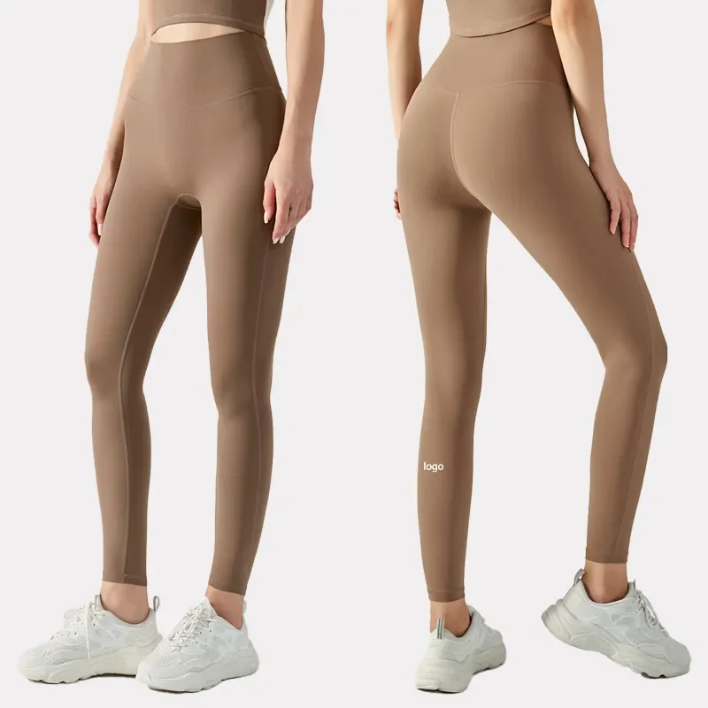 

With Logo Soft And Comfortable Yoga Leggings Women's Double-sided Nylon 15-Color Hip-lifting Running Fitness Sports Leggings