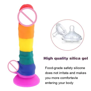 Rainbow Double Layer Silicone Big Dildo Realistic Fake Long Dick Penis Butt Plug Adult Sex Toy For Woman Men Vagina Anal Massage 2