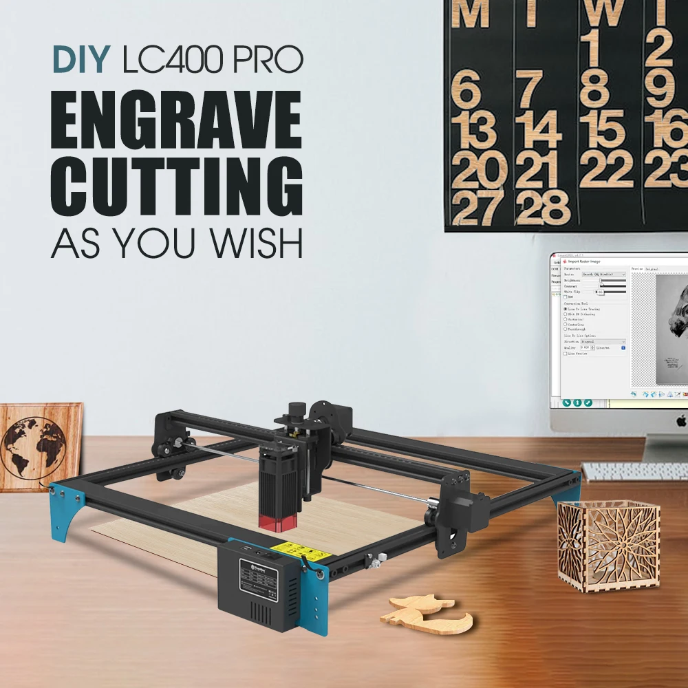 

LC400 Pro Laser Engraving Machine 400×400mm Area CNC Routers Laser Printer Easy Assembly Available for DIY Marking or Cutting