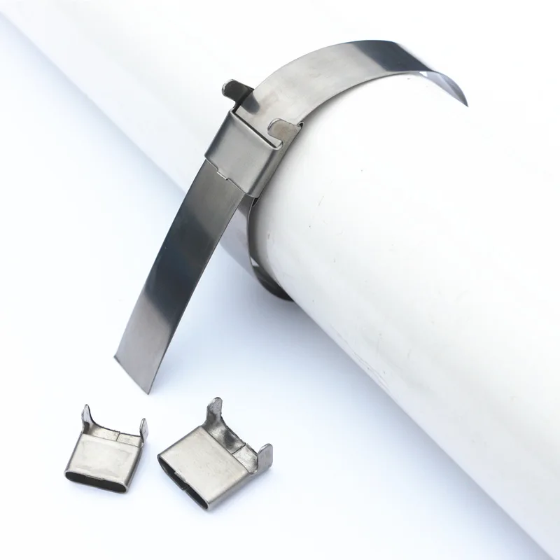 Description Picture 4 of item100PCS 6.4/10/12/16/19mm Stainless Steel Cable Ties Self-Locking Pipe Clip Buckle Connector Tube Packing Industrial Pipeline