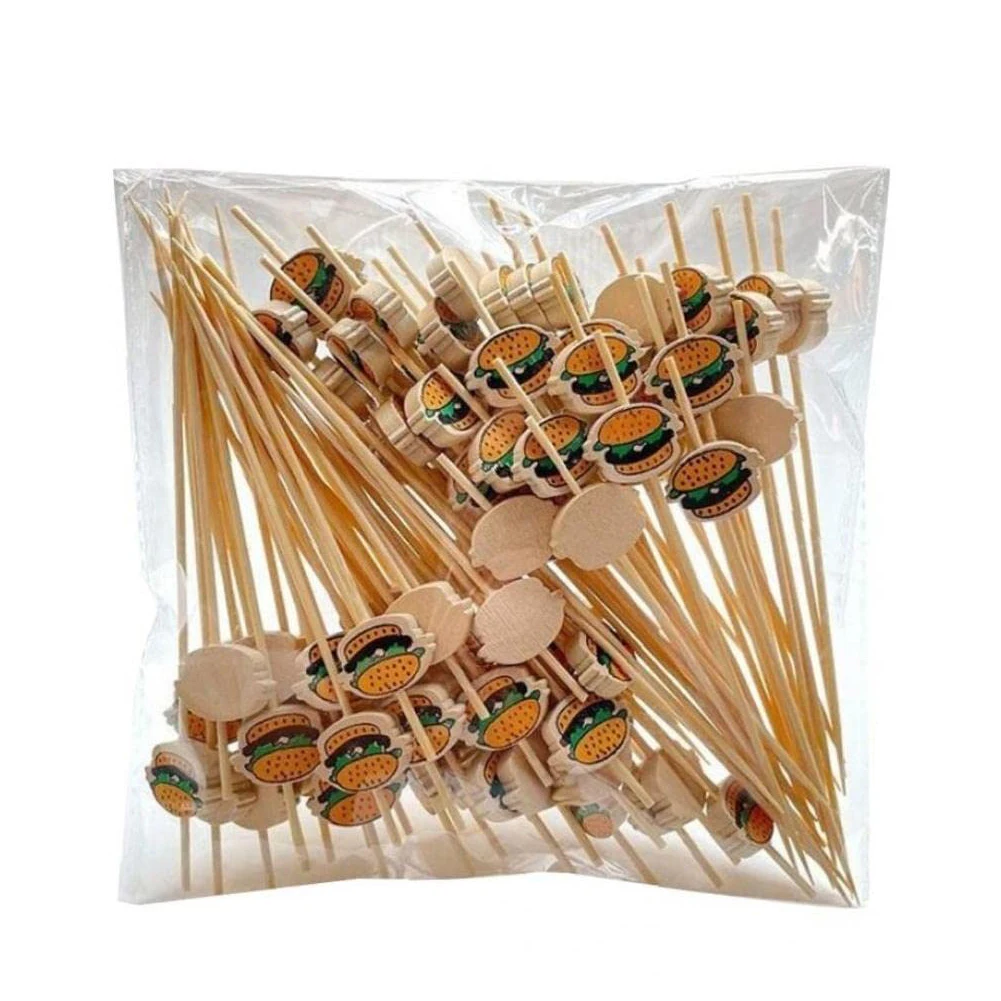 Bamboo Food Picks 100Pcs Burger Decorated Fruit Sticks Snack Skewers Party Buffet Sandwich Decoration
