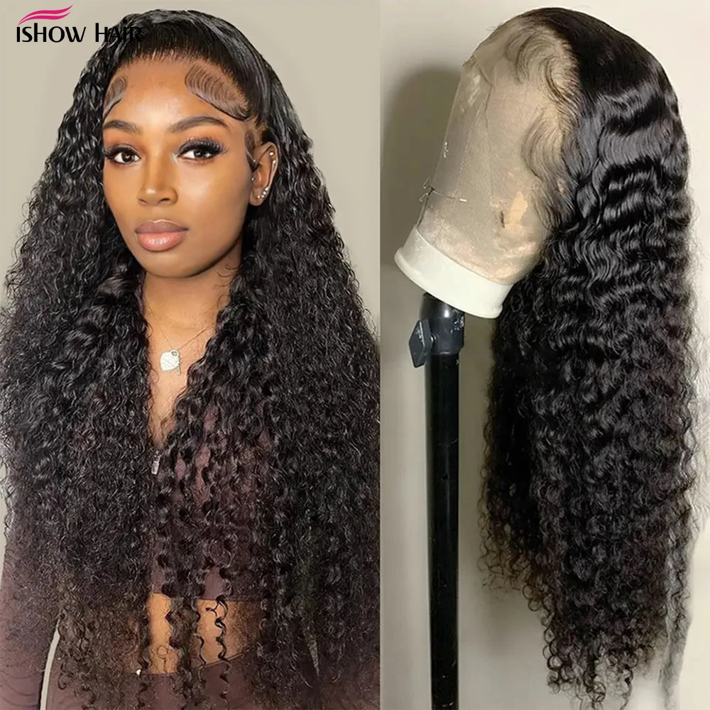 

Ishow Hair 13x4 13x6 Frontal Human Hair Wigs Pre Plucked 30 Inches Deep Wave 5x5 Lace Closure Loose Water Curly Wig For Women