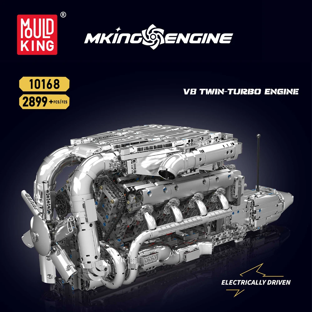 まる  ྀི Mould King 10168 V8 engine model Technical Building Block
