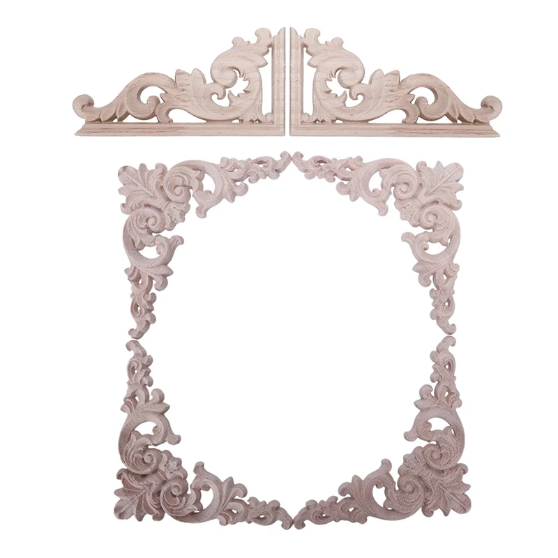 

4Pcs Rubber Wood Oak Carved Corner Onlay Applique Furniture & 2Pcs Left+Right(Each 1Pcs) Vintage Wooden Carved Corner