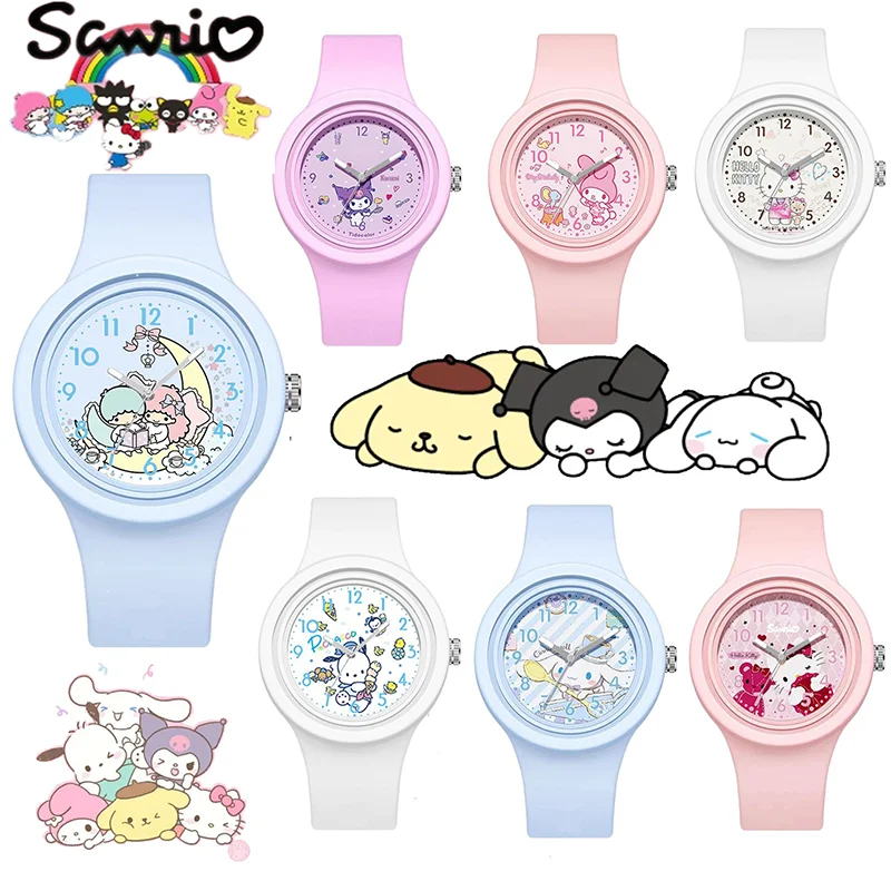 

Милые часы Sanrio Hello Kitty Kuromi Melody Cinnamoroll понравико Мультяшные силиконовые круглые высококачественные часы с приятным на ощупь Диснеем