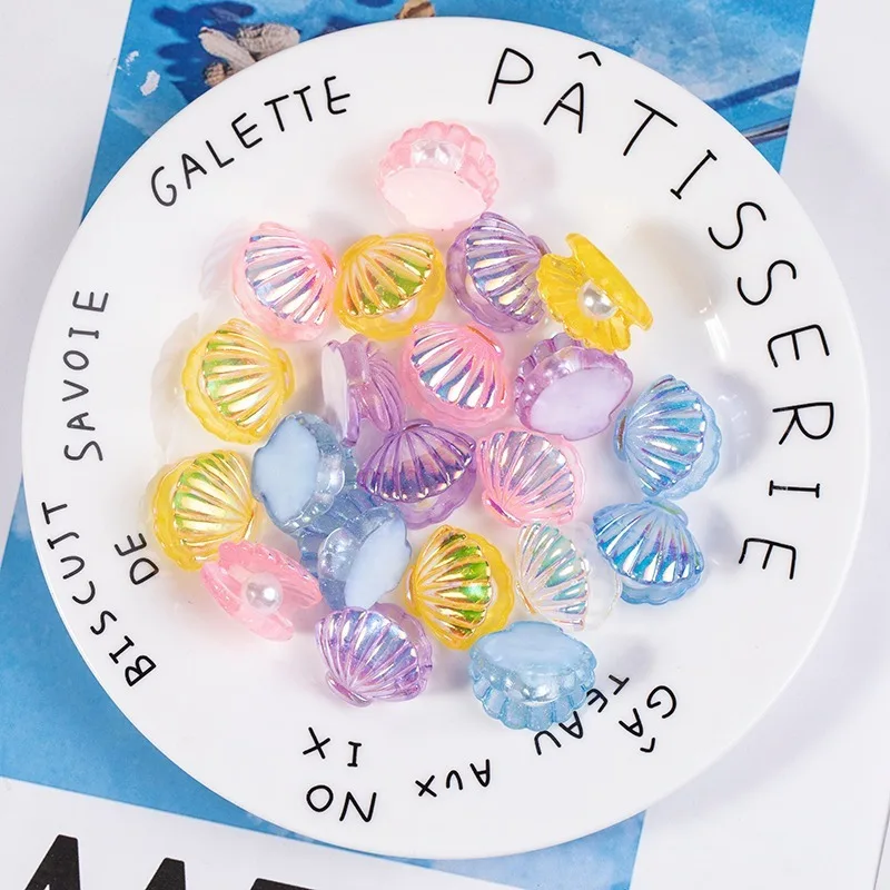 50-5Pcs Mini Pink Purple Pearly Shells Resin Cabochons Scrapbook Diy Hairpin Accessories for Girl Mermaid Birthday Party Decor