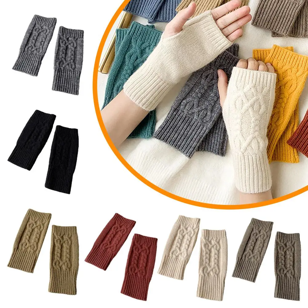 

Ribbed Wrist Arm Warmers Knitted Fingerless Gloves for Women Solid Color Winter Warm Knit Crochet Thumbhole Arm Warmers