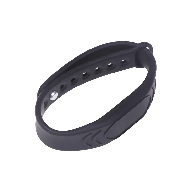 【W】조절 가능한 순수 블랙 실리콘 RFID 손목밴드 125KHz/13.56MHz 14443A IC 칩 방수 손목밴드 팔찌