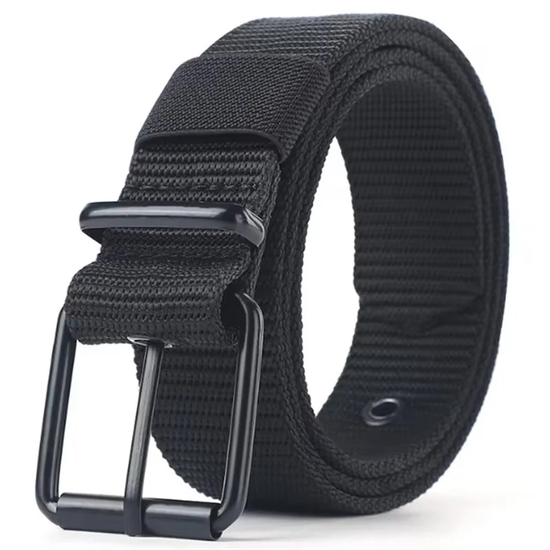 Cinturón de lona negra de 110/130cm para hombre, cinturón de cuero con hebilla, cinturón de moda para mujer con cinturón vaquero para hombre y mujer, cinturón para deportes al aire libre