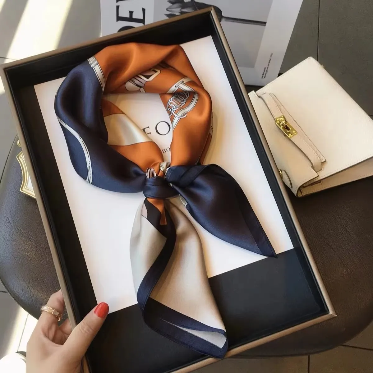 100% Natural Silk Square Scarf Women Hairband Neckerchief Wrap