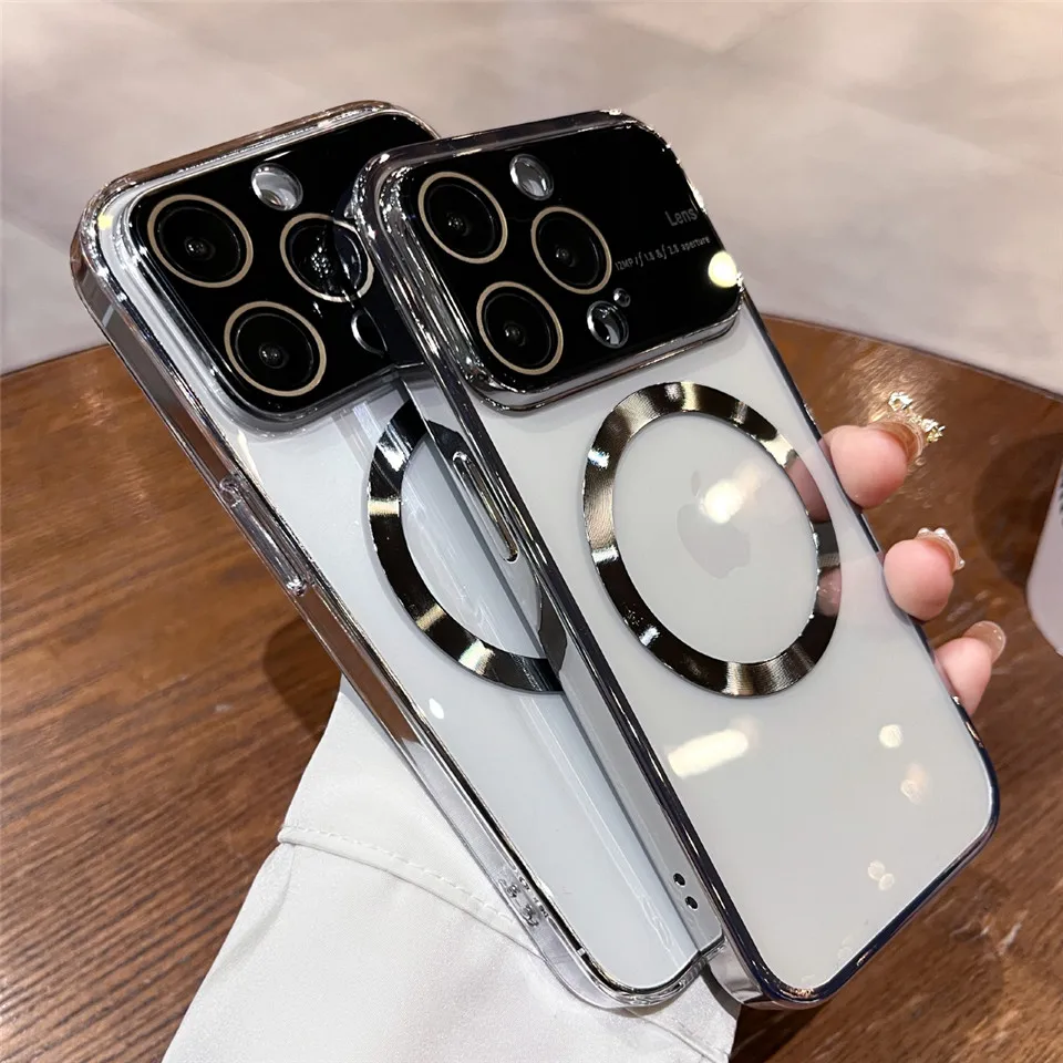 

Роскошный прозрачный акриловый чехол Magsafe с покрытием для iPhone 12 13 14 Pro Max 14 Plus, жесткий ударопрочный чехол с полной защитой камеры