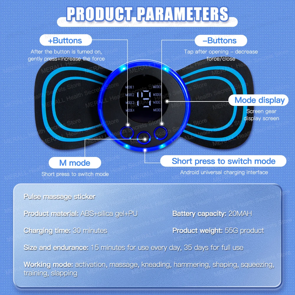 EMS Neck Stretcher Electric Back Massager 8 Mode Body Cervical Massage Patch Pulse Muscle Stimulator Relief Pain Cervical Spine