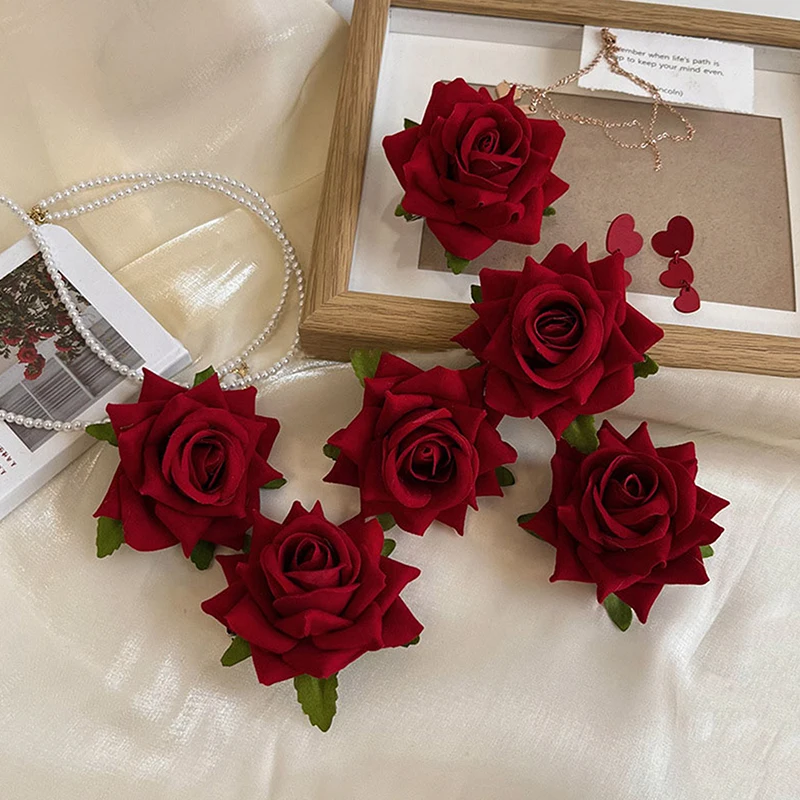 Fermaglio Capelli Grande Fiore Rosa Rossa - Accessorio Boho Per Matrimoni E Occasioni Speciali - Foto 5