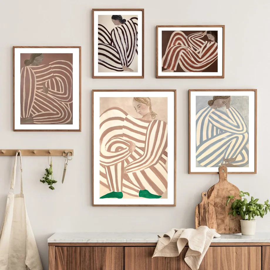 

Wall Art Print Canvas Painting Abstract Line Stripe Geometry Curve Girl Modern Nordic Poster Wall Pictures For Living Room Decor