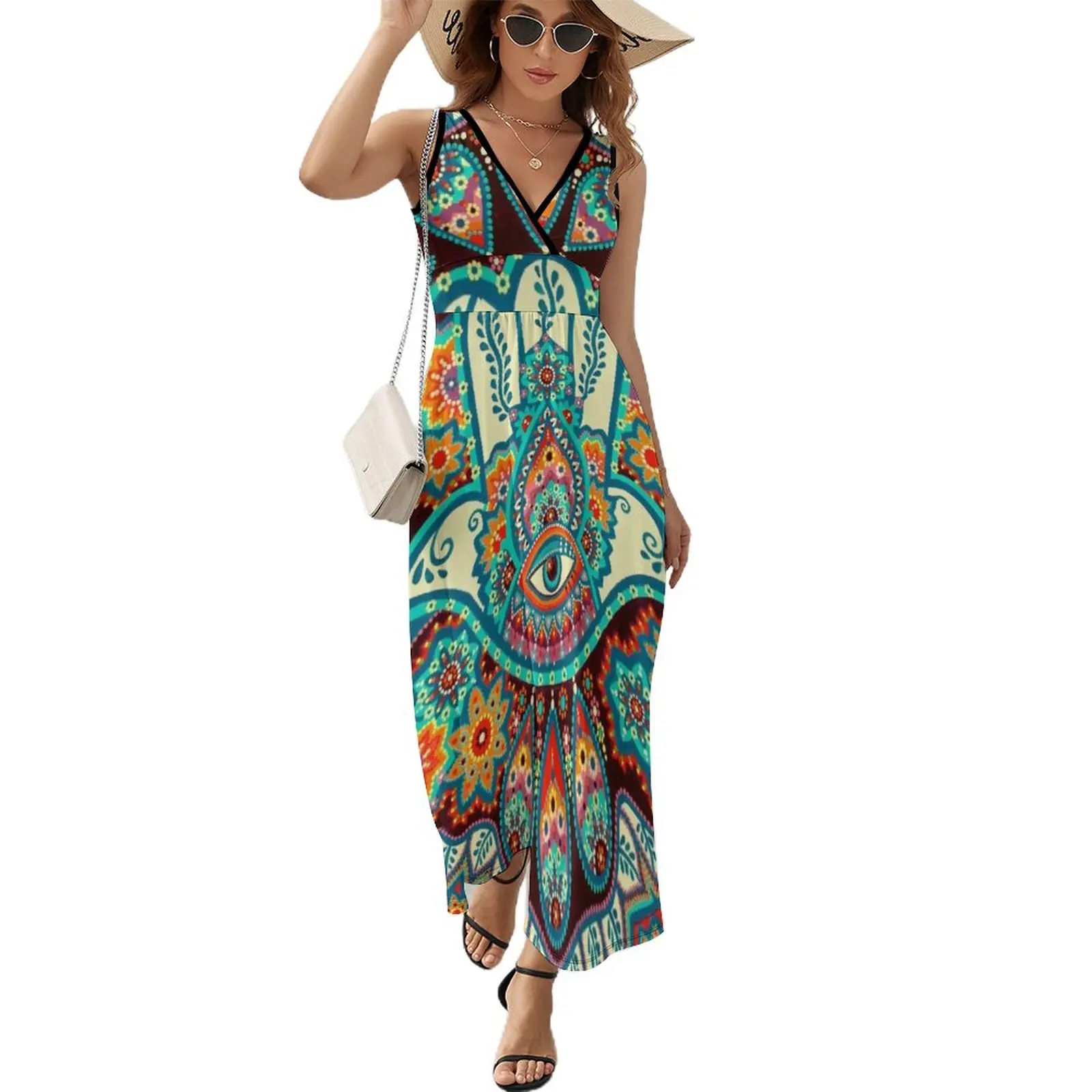 

Hamsa Hand Sleeveless Dress Evening gown Aesthetic clothing women dresses