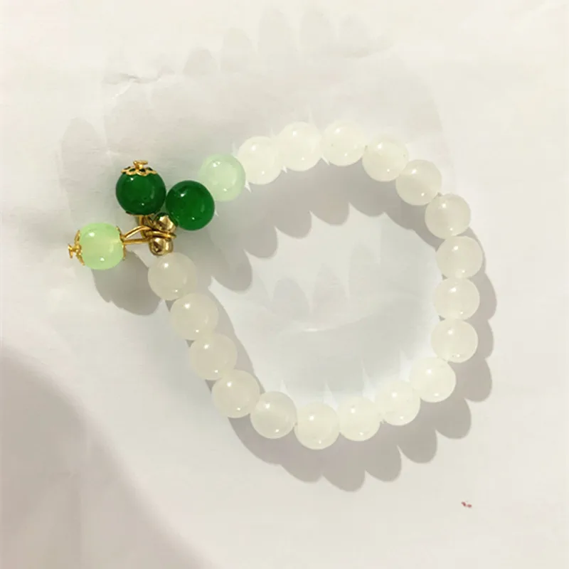 Imitation Hetian Jade Bracelets for Women Girls Gifts White Green Round Beaded Charm Bracelet Opal Couple