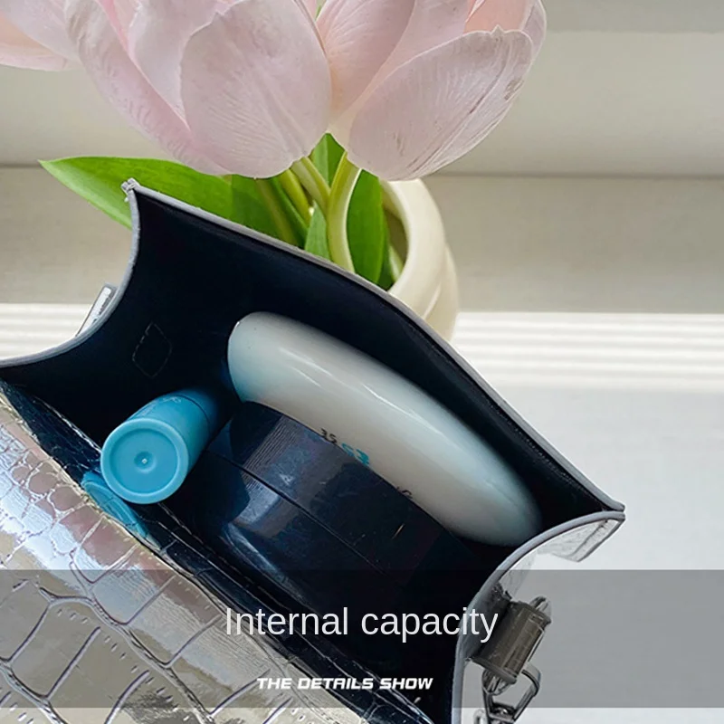 Vintage Women Silver Chic Crossbody Bag Luxury Designer Small Shoulder Bags Fashion Gold Mini Square Cute Pu Leather Handbag