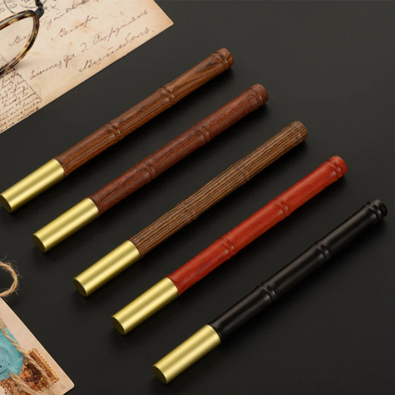 Vintage Sandalwood Wood Bamboo Joint Gel Pen Environmental Solid Wood Writing Pen Business Signature School Supplies Stationery chinese traditional calligraphy brush pen holder 12 hook chicken wing wood pen hanger brush stand rest writing painting supplies