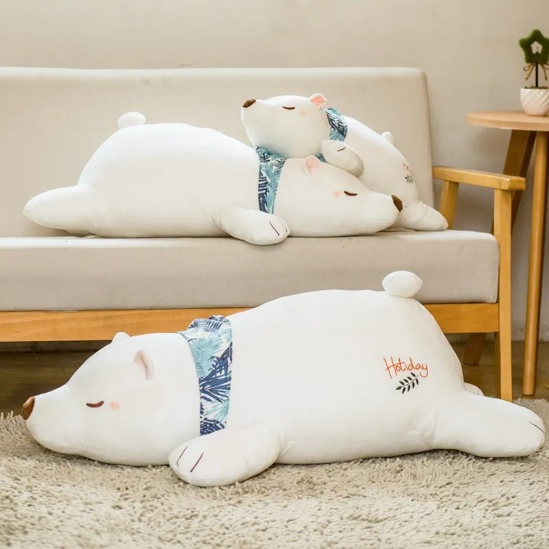 60/80/100cm Cartoon Polar Bear Plush Pillow Toy Cute Stuffed Animals Sleeping Polar Bears Plushies Cushion Soft Toys for Girls