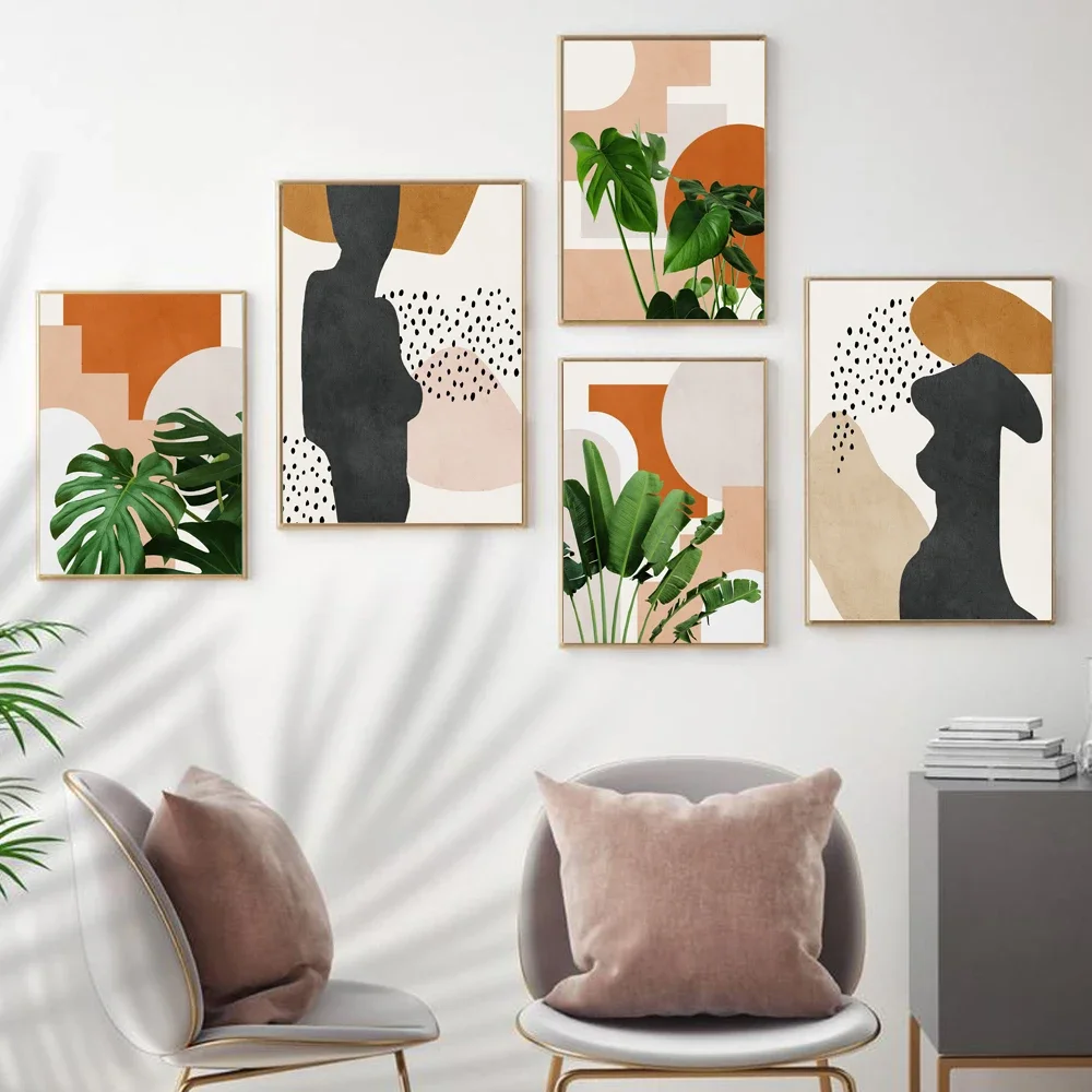 

Boho Tropical Plant Monstera Plantain Abstract Art Poster And Prints Canvas Wall Decoration Home Paintings For Living Room Decor
