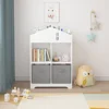 Kids Dollhouse Bookcase with Storage, 2-Tier Storage Display Organizer, Toddler Bookshelf with 2 Collapsible Fabric Drawers 4
