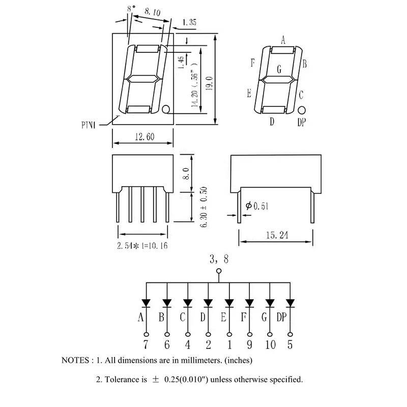 2Pcs 2.3 인치 C-A C-C 빨간색 LED 디지털 7 세그먼트 디스플레이 Digitron 일반적인 양극 음극