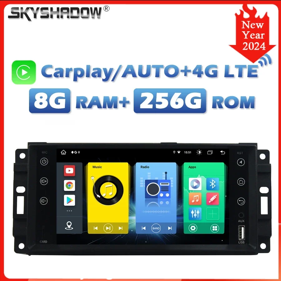 

4G SIM DSP Carplay Android 13.0 8G+256G Car DVD Player GPS Radio wifi Bluetooth For Jeep Sebring Grand Cherokee Compass Wrangler