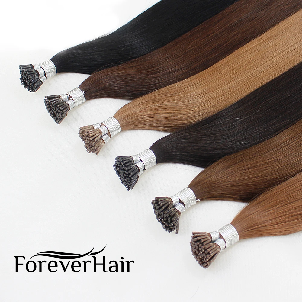 FOREVER HAIR 0.8g/s 16" 18" 20" Real Remy Keratin I Tip Human Hair Extensions Straight European Pre Bonded Hair 50 Pieces