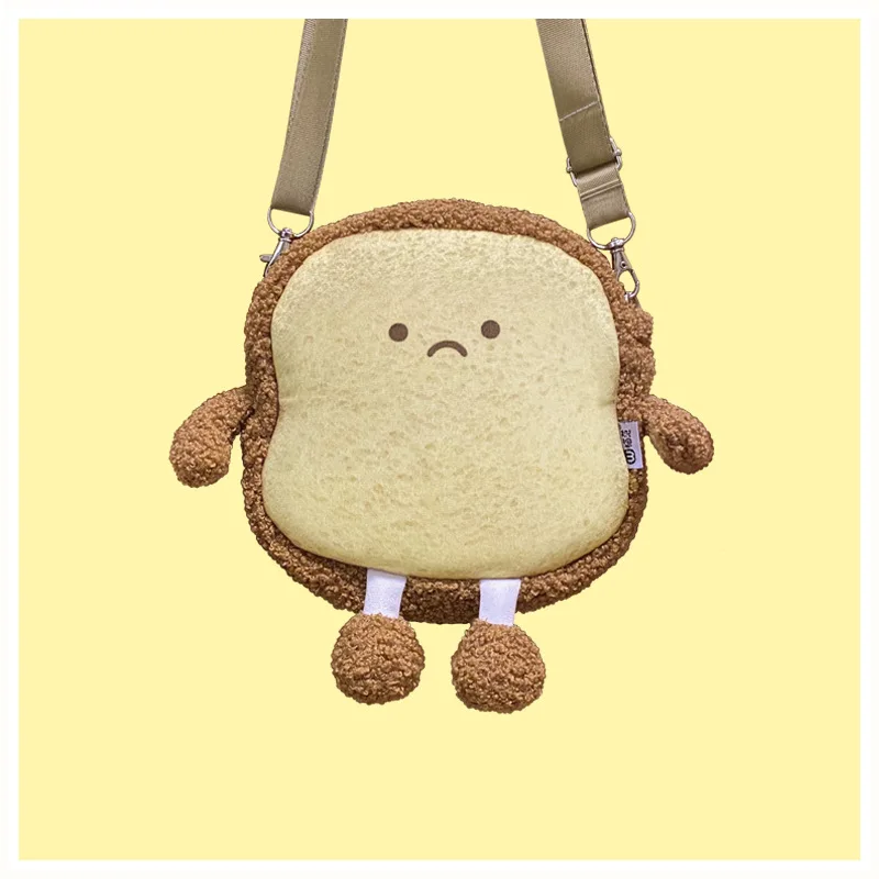 Cute Toast Bread Crossbody Bag Plush Cartoon Smiley Girls Purses Handbags Women's Phone Wallet Female Clutch Shoulder Bag women handbags