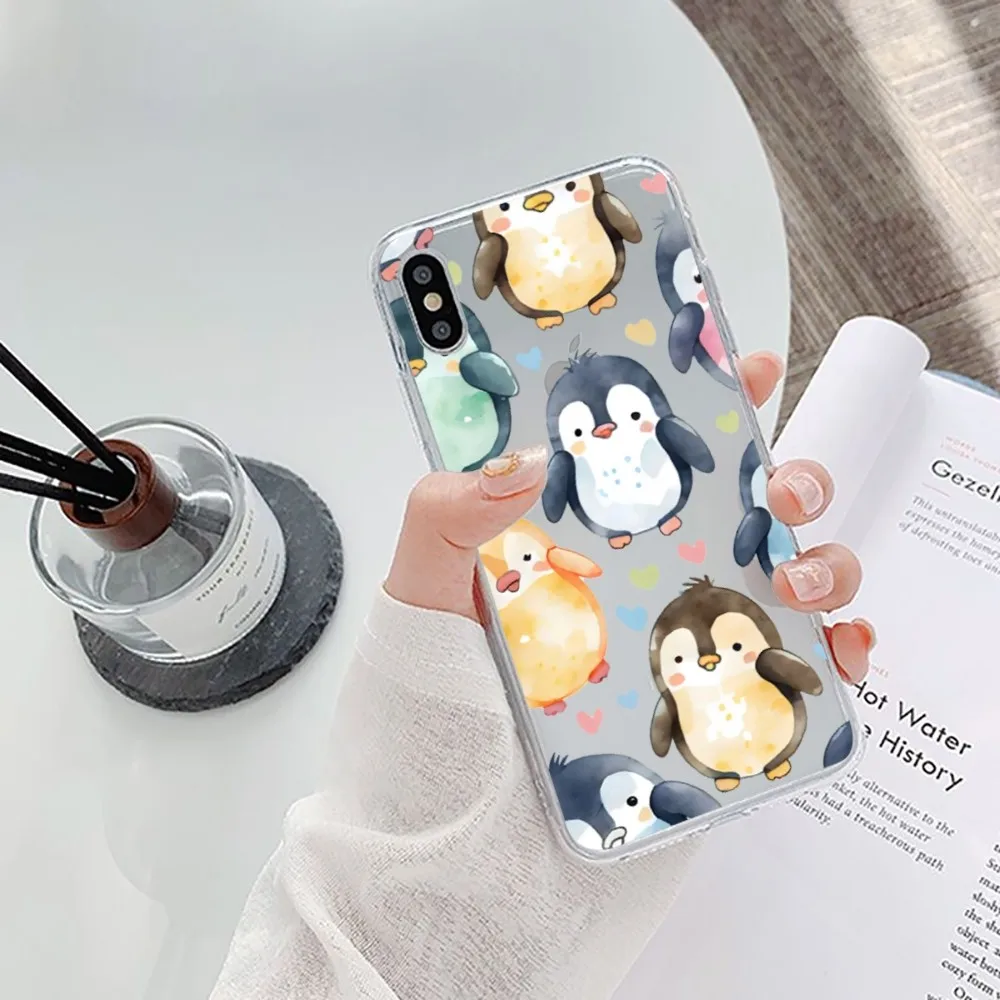 Cartoon Penguin Phone Case For iPhone 15 11 12 13 14 Mini Pro Max XR X XS TPU Clear Case For 8 7 6 Plus SE 2020