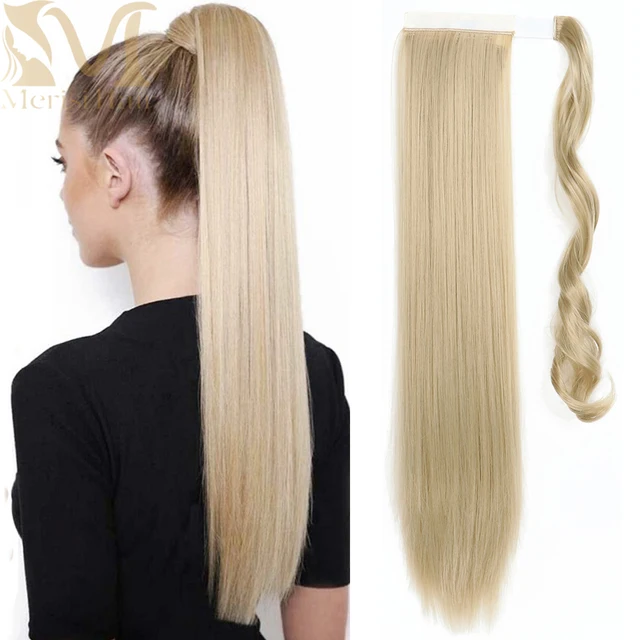 MERISIHAIR Synthetic Long Straight Wrap Around Clip In Ponytail Hair Extension Heat Reistan Pony Tail Fake Hair 66-16