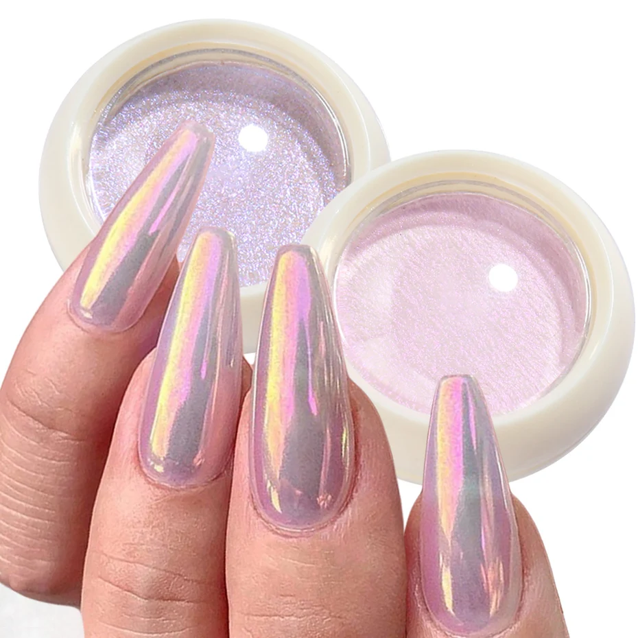  Chrome Nail Art Powder Sets - 6 Color Chrome Aurora Nail Art  Glitter Nude Mirror Effect Pigment Auroras Mermaid Pearl Nail Glitter  Powder Reflective Nail Glitter for Nail Art Decoration 