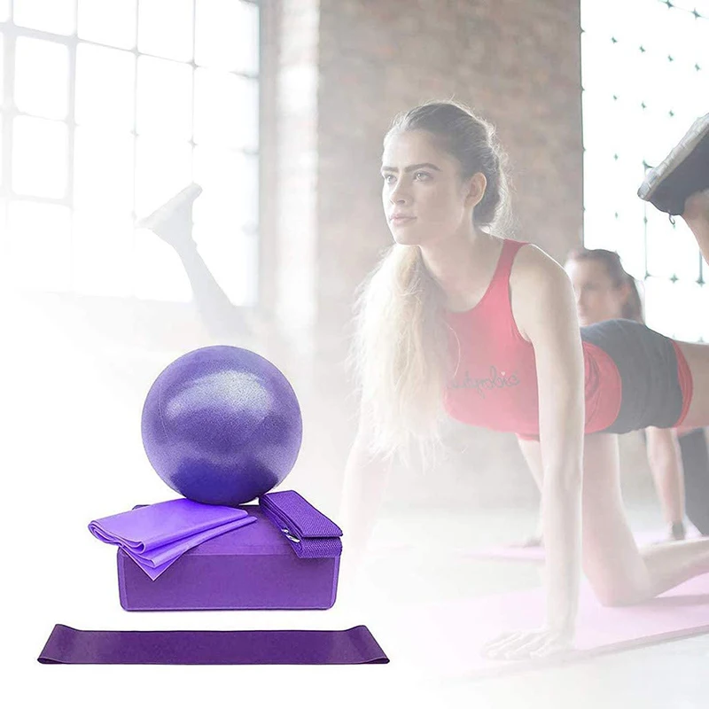 Yoga Set Yoga Ball Exercise Gymnastic Pilates Ball Balance Exercise Blocks Resistance Band