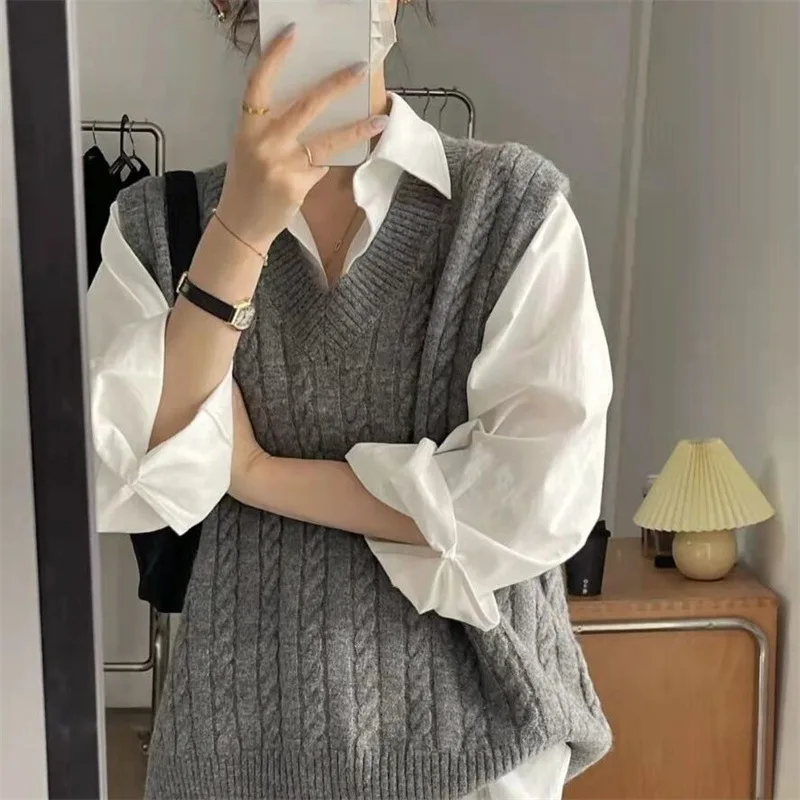 

Spring Autumn V-Neck Linen Women Knitted Vest Foldable Outerwear Sweater Shawl Fashionable Top E983