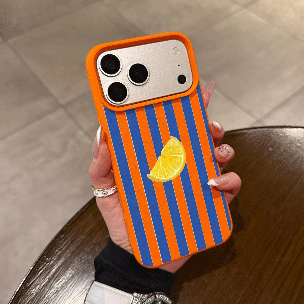 Blue Vertical Stripes Lemon Silicone Matte Phone Case