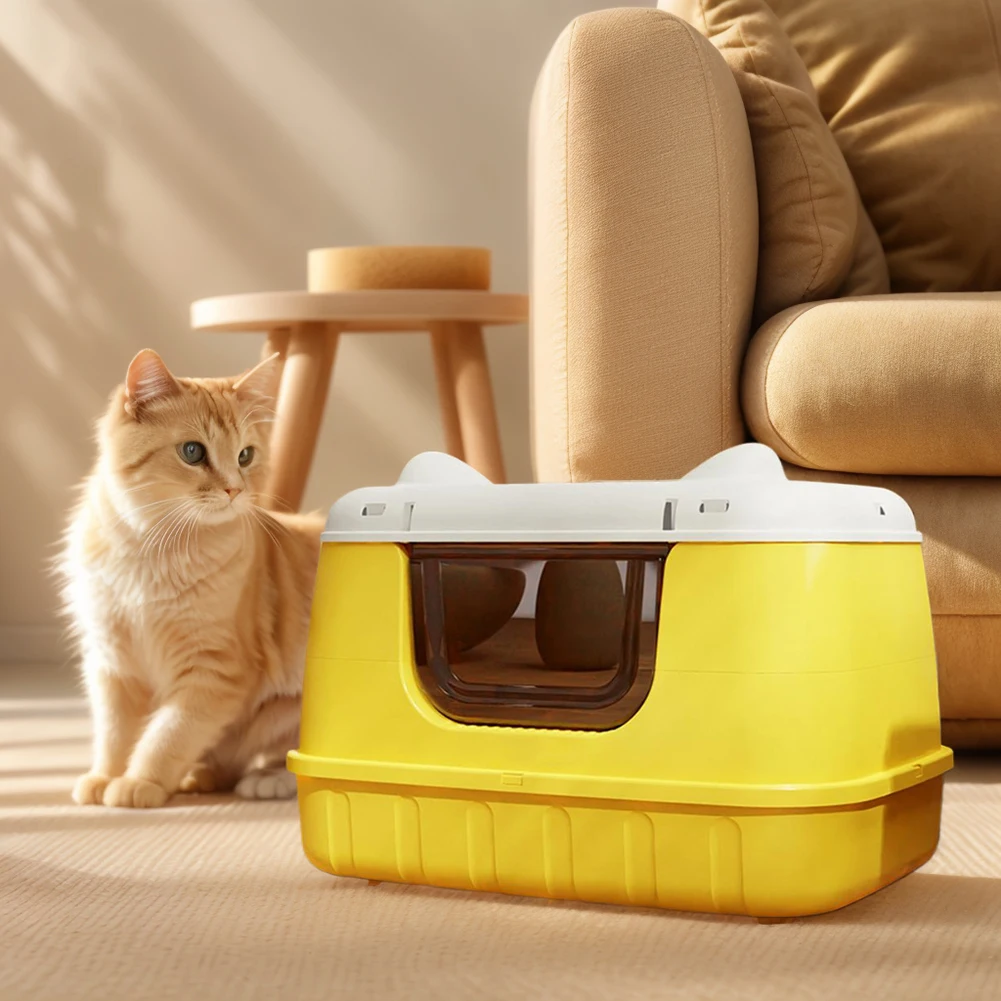 Large Cat Litter Box Enclosed Cat Bedpans Anti Splashing Cat Litter Pan with Handle Litter Tray for Larger Cat Breeds 4