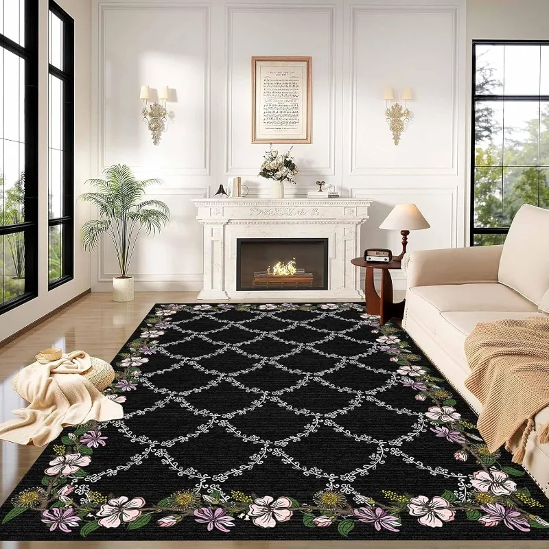 Floral Pattern Living Room Carpet Pastoral Bow Art Design Bedroom Plush Rugs Foldable Machine Washablenon-slip Cloakroom Mats 러그