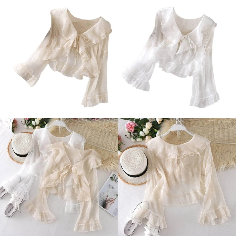 

Solid Color Top Lotus-Neckline Sweet Blouses for Daily School Office Dropship